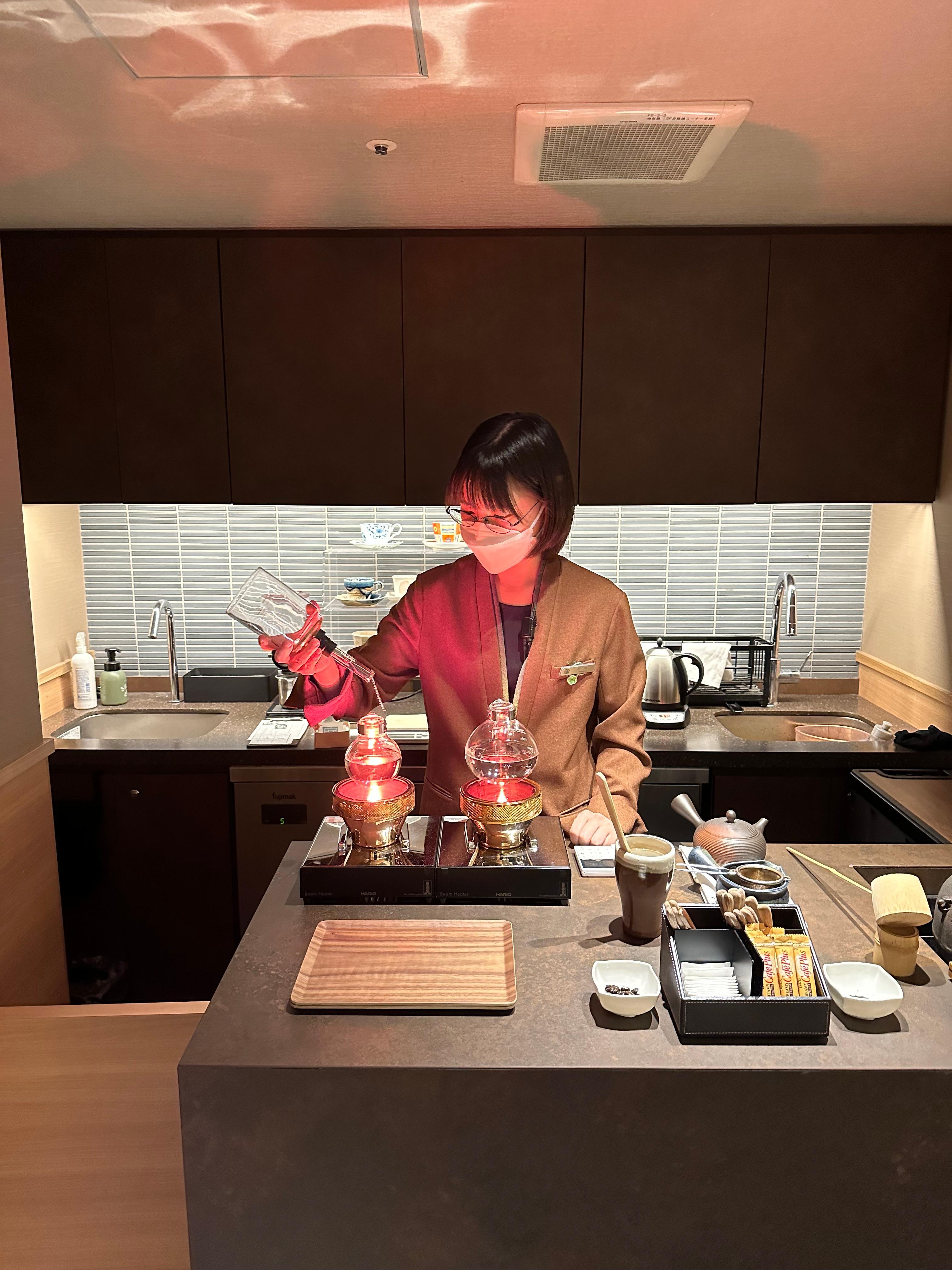 Evening coffe/tea barista in relaxation lounge 