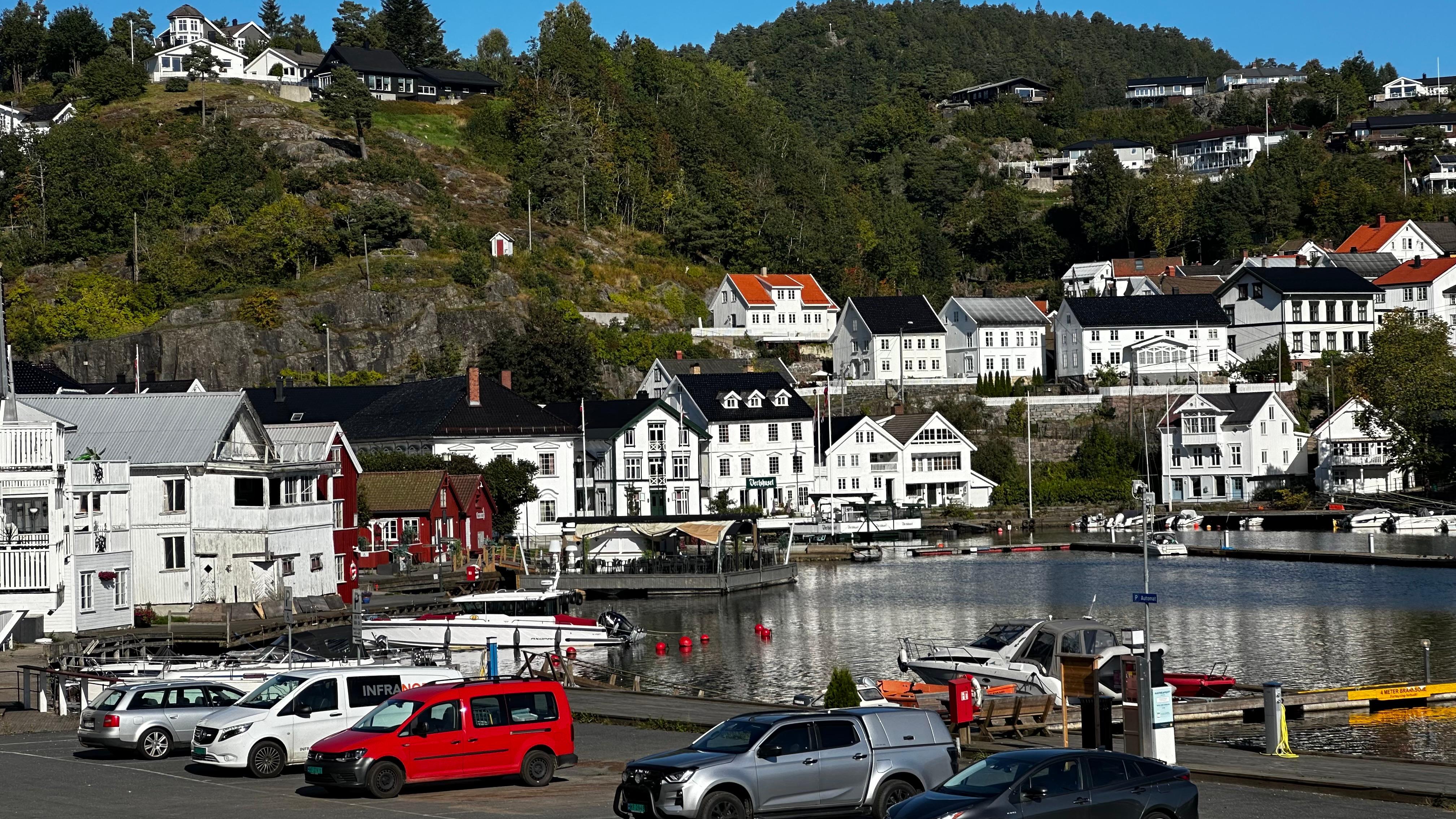 Tvedestrand village view from nearby parking lot