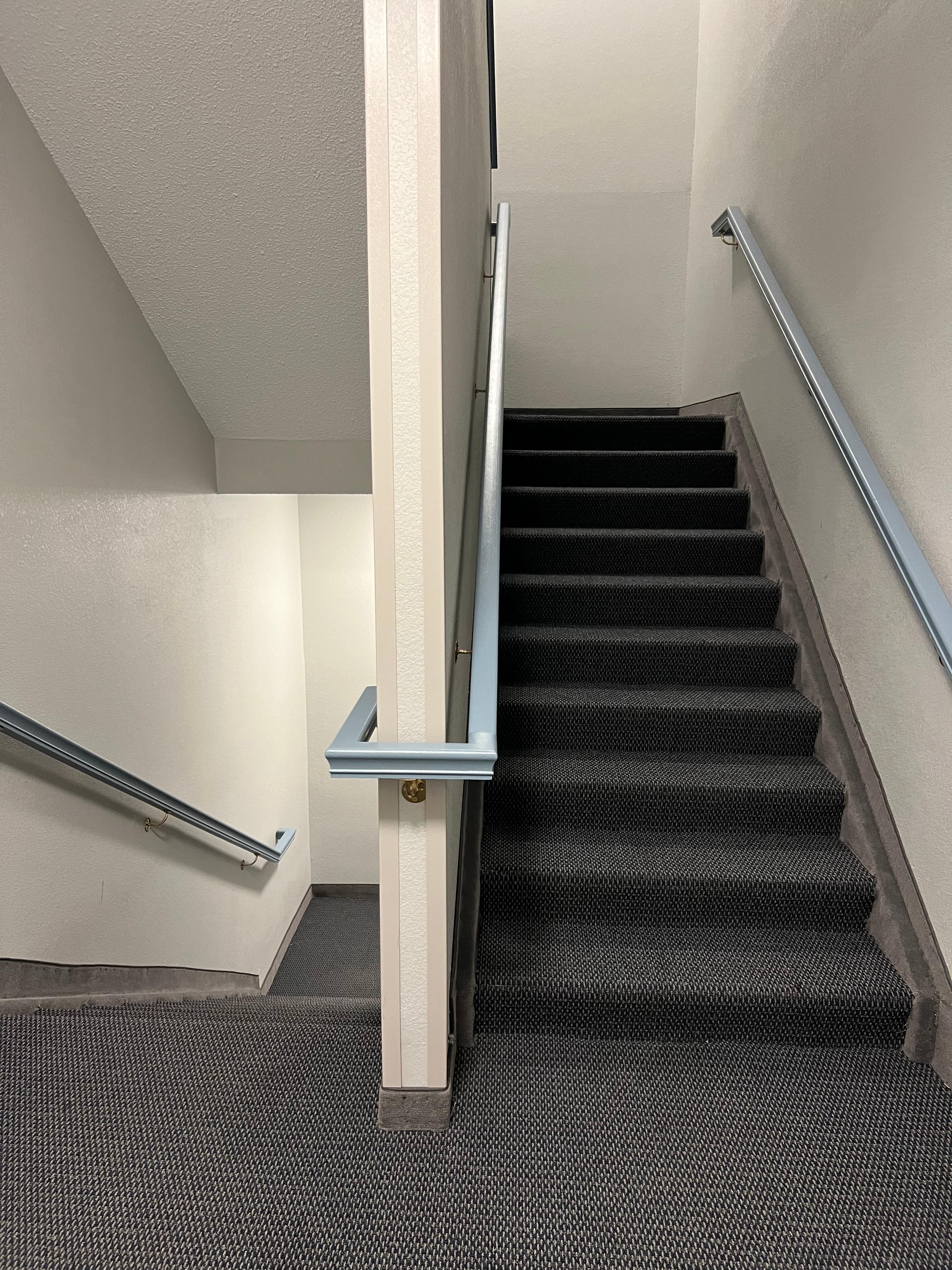 Newly carpeted stairwells