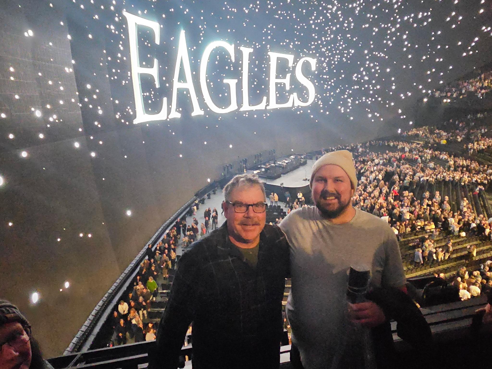 My son surprised me with tickets to the Eagles concert for a retirement gift then showed up 5 minutes before it started for a bigger surprise!