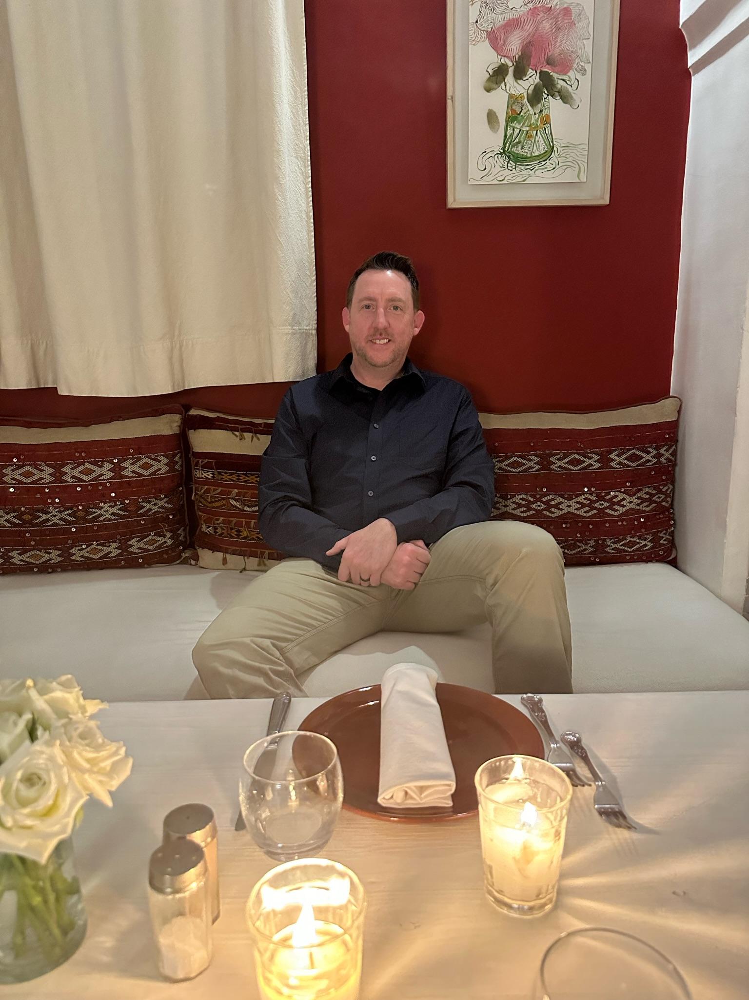 My husband ready for Dinner at the Riad 