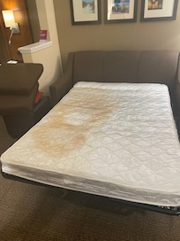 Sofa bed we were expected to have 2 adults sleep on because they gave our room away. A room that was booked weeks in advance and paid for in full!