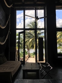 In the lobby looking out to the front