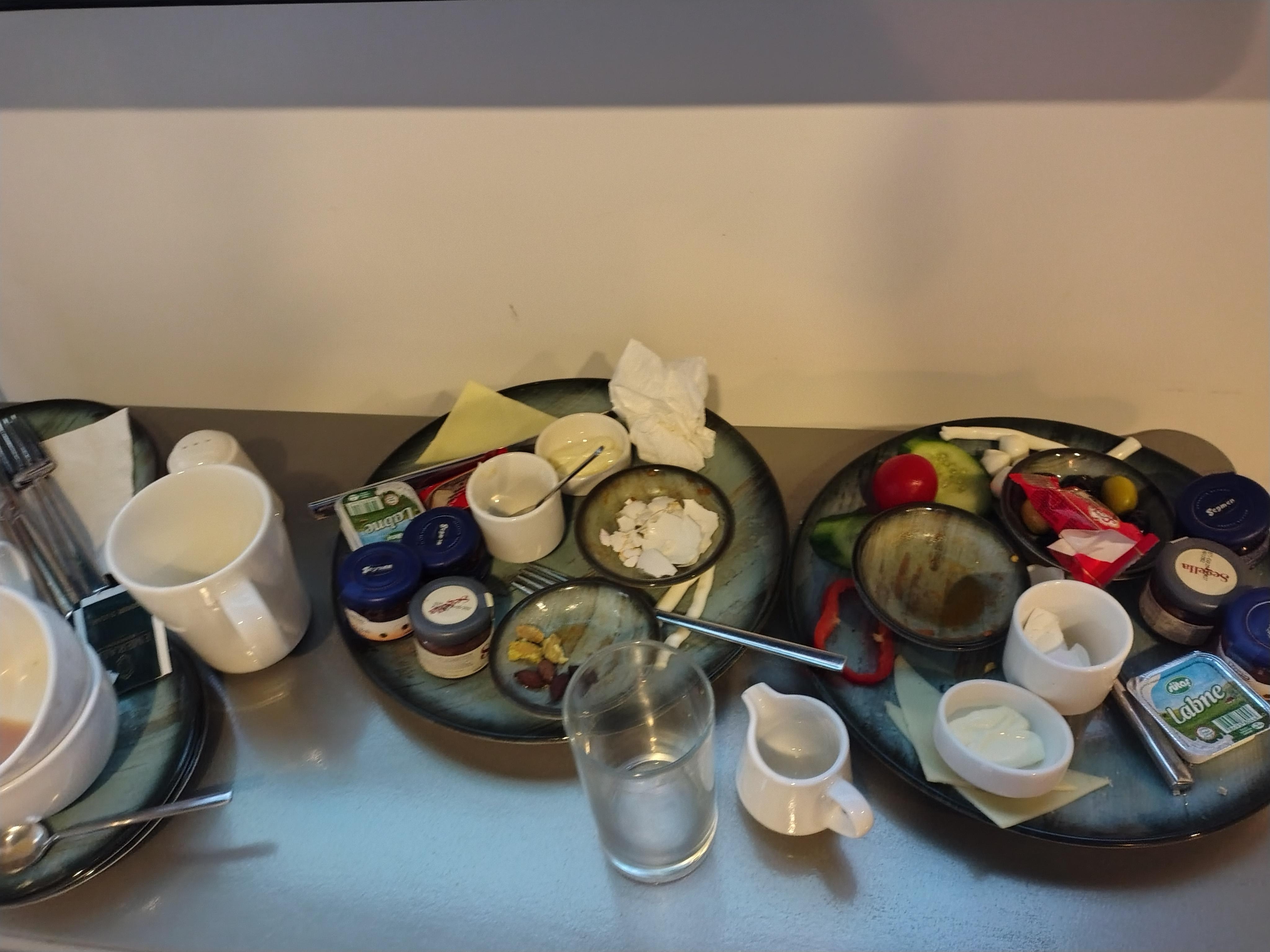 Breakfast served on side table 