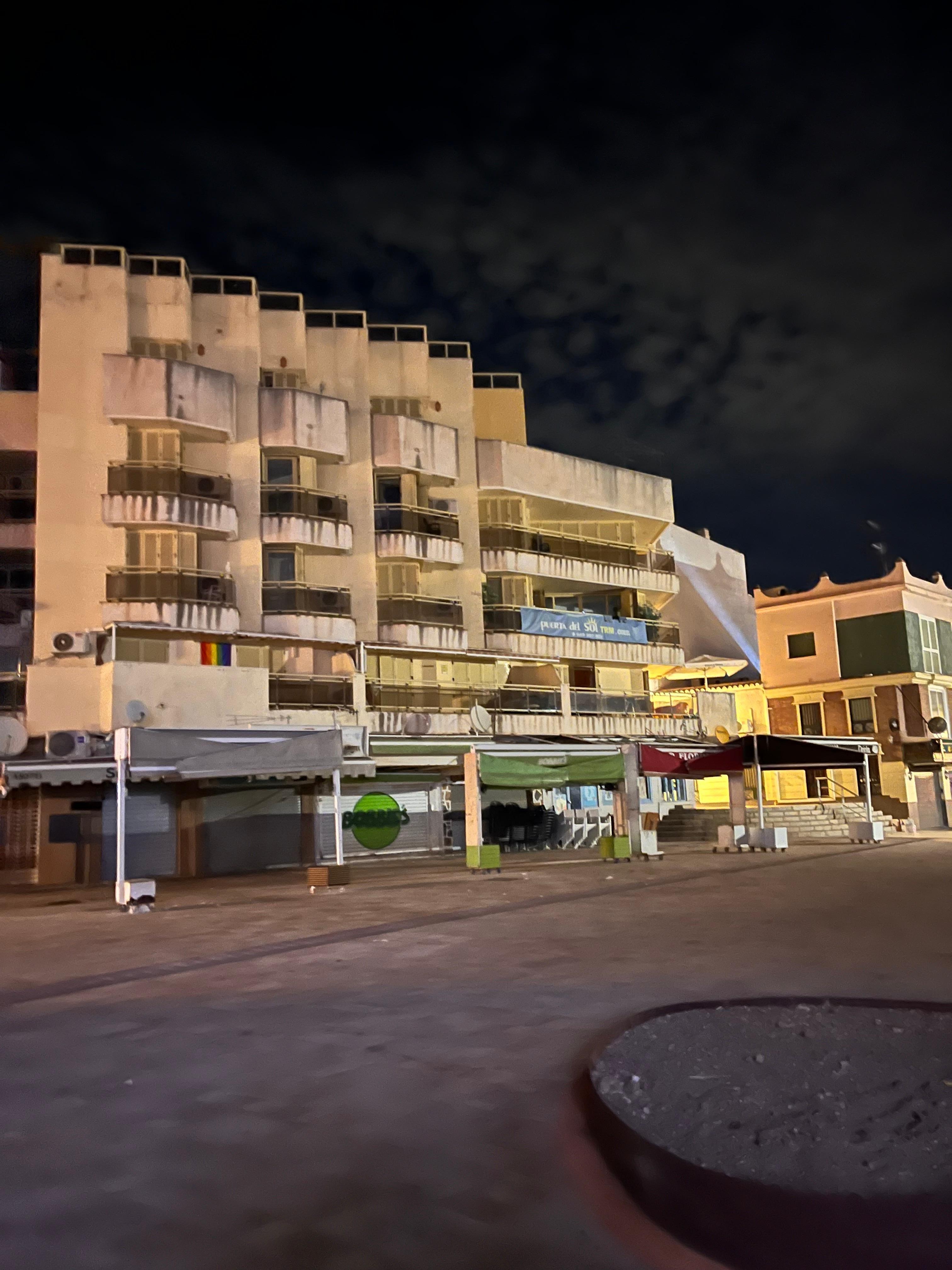 The outside of the hotel. 