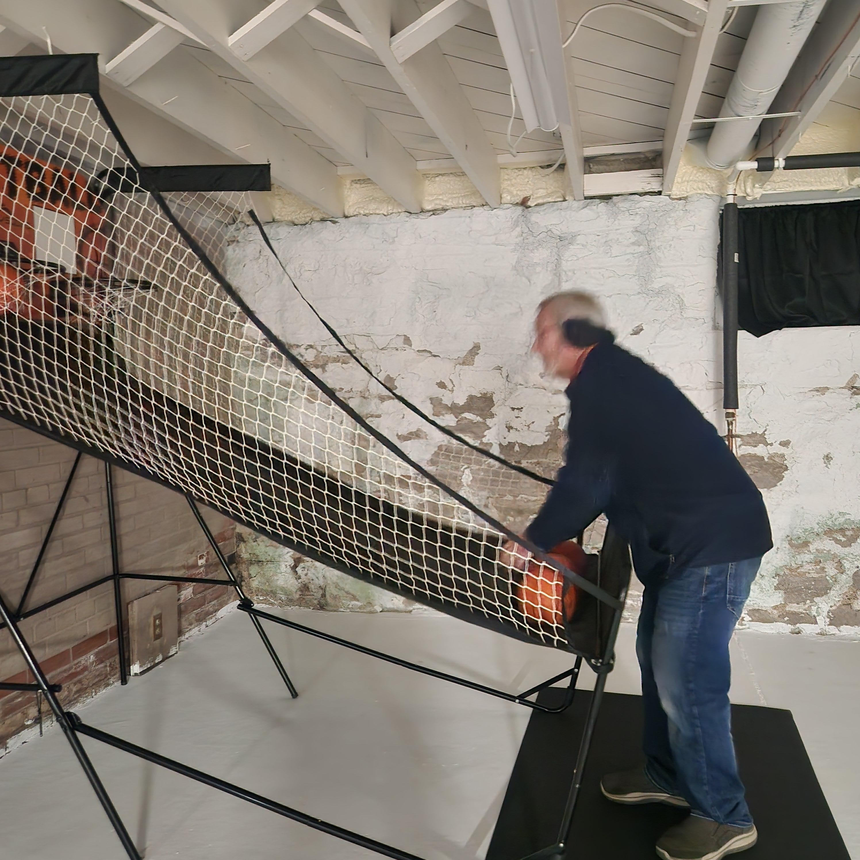 Trying out the basketball game.