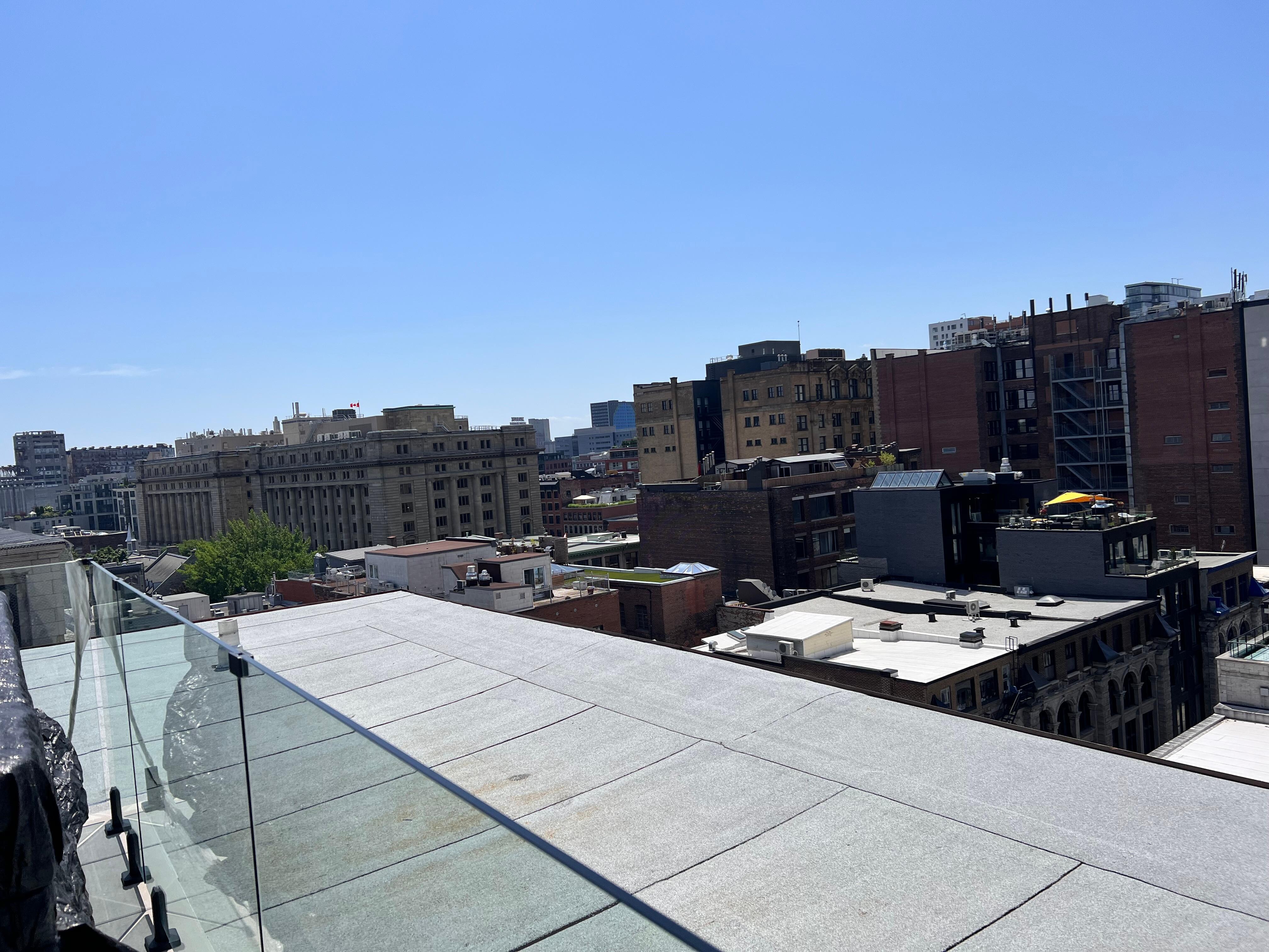 Roof view by stepping with crutches, no elevator.