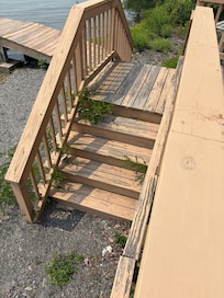 Weeds growing through deck step