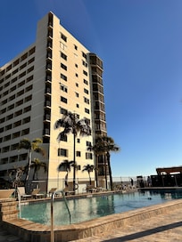Riviera Club building and pool, March 2026. Clubhouse being rebuilt.