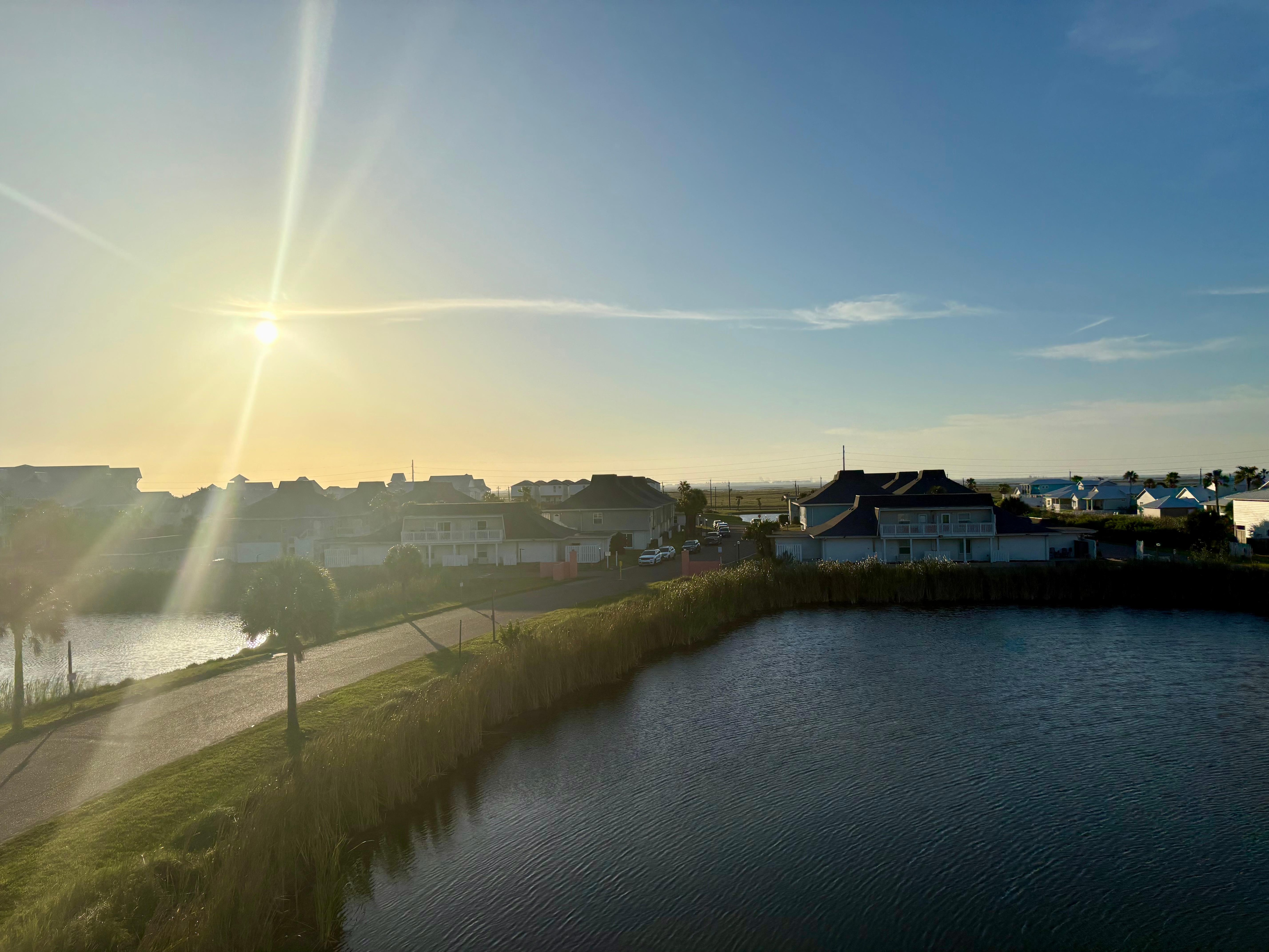 Setting sun view from house 