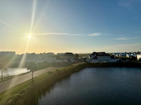 Setting sun view from house