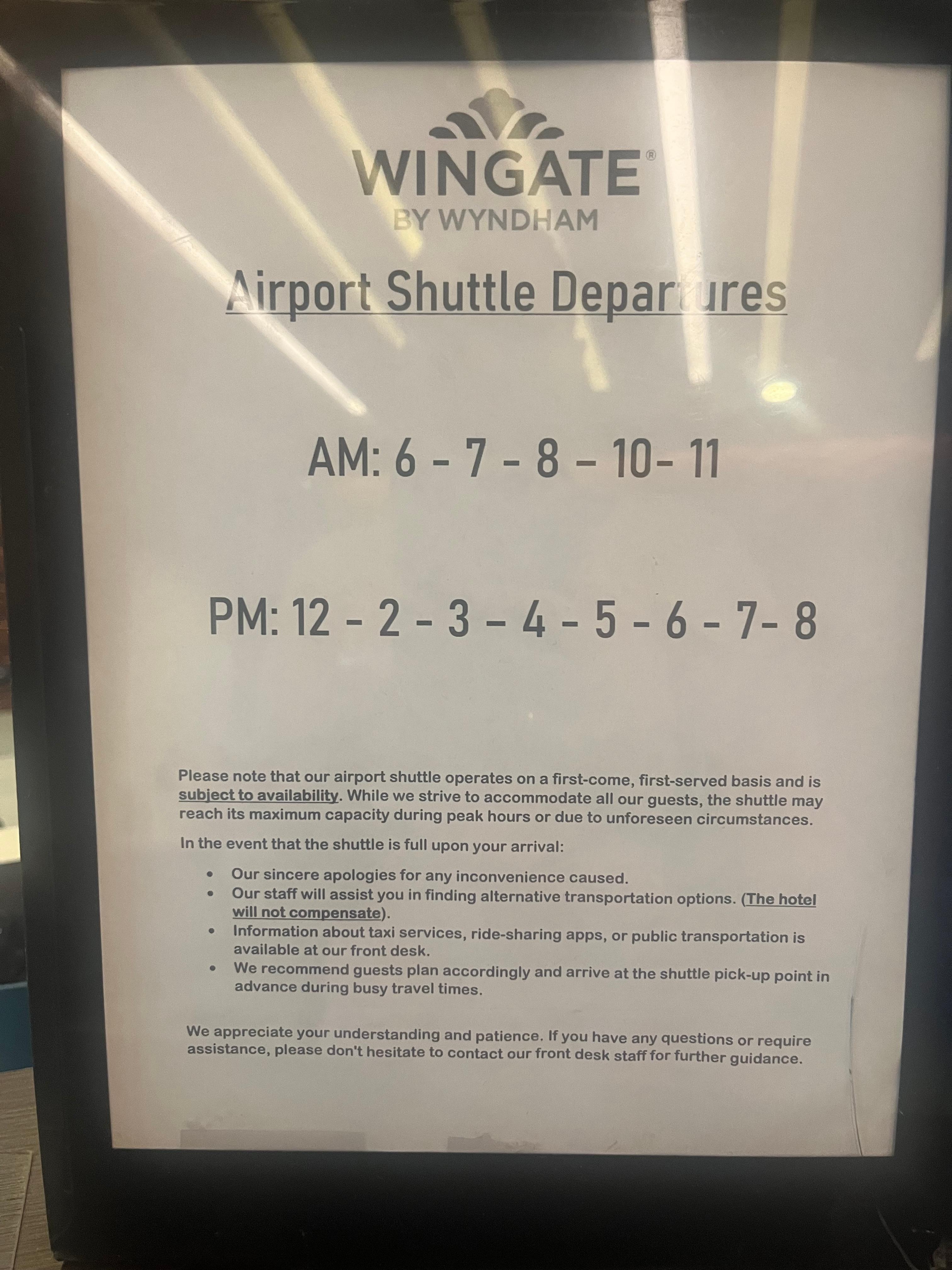 Shuttle schedule 