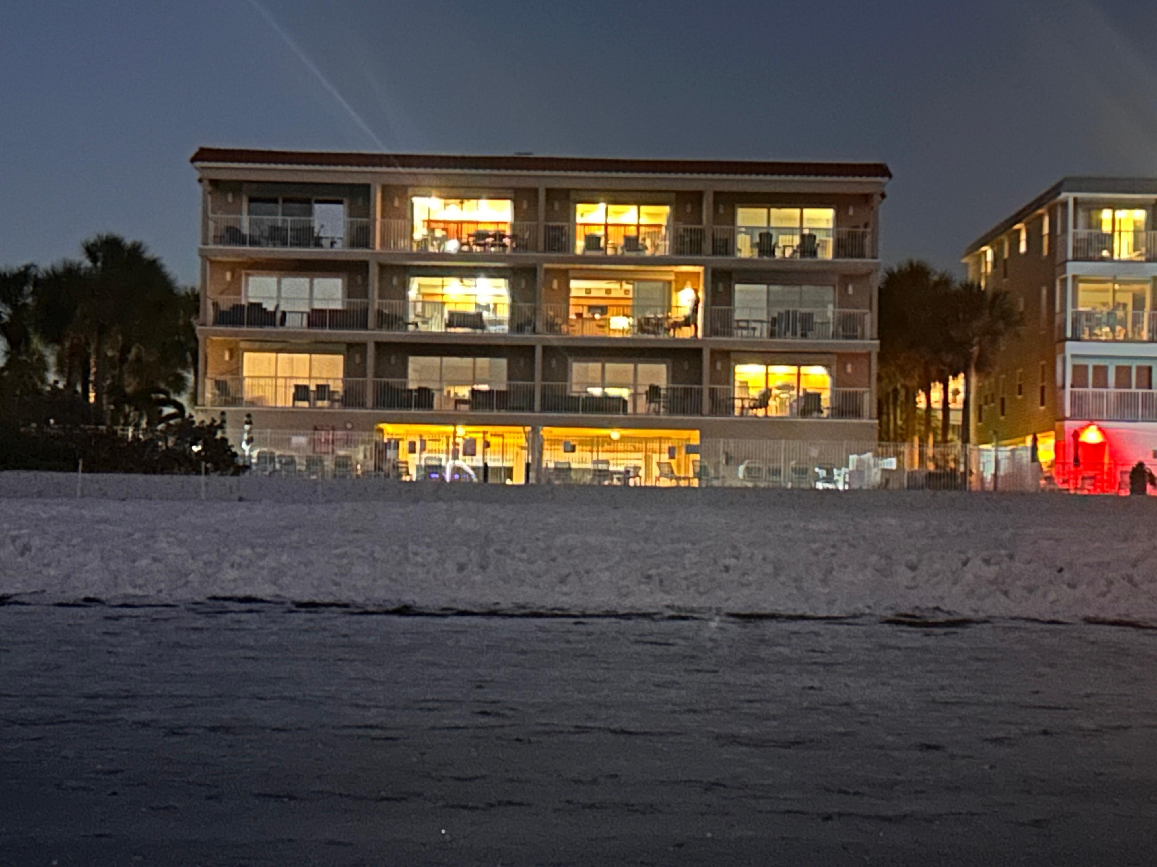 Picture of the condo from the beach at night