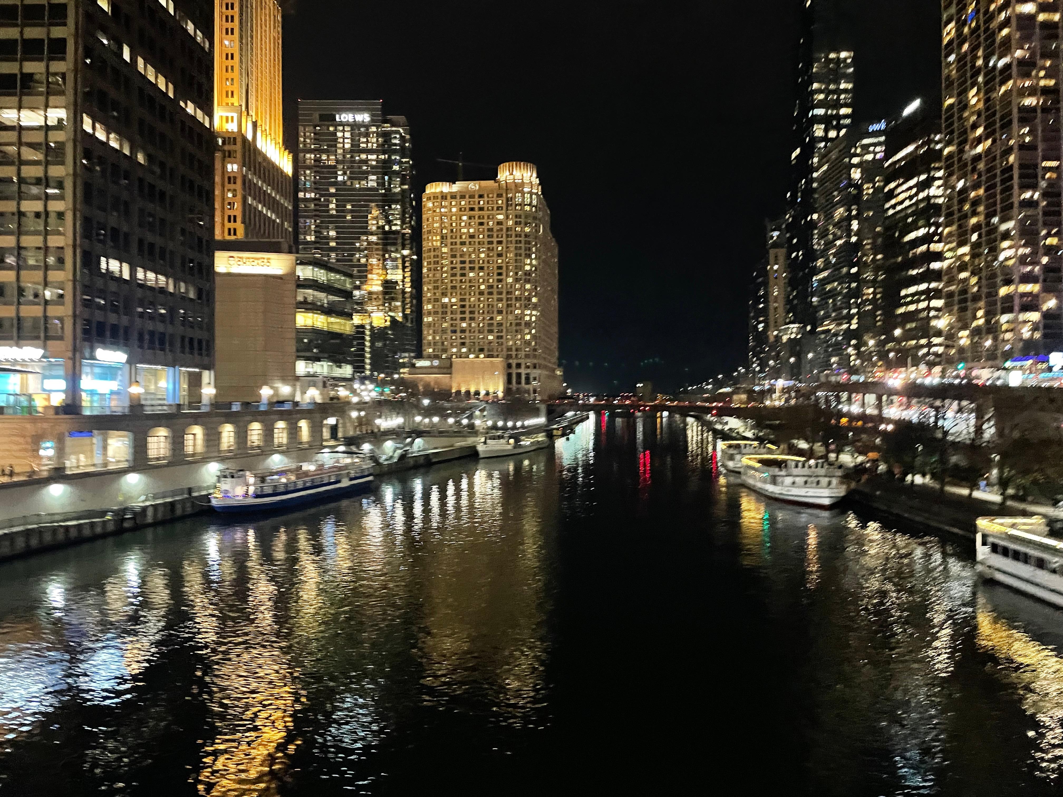 Chicago River at night, beautiful