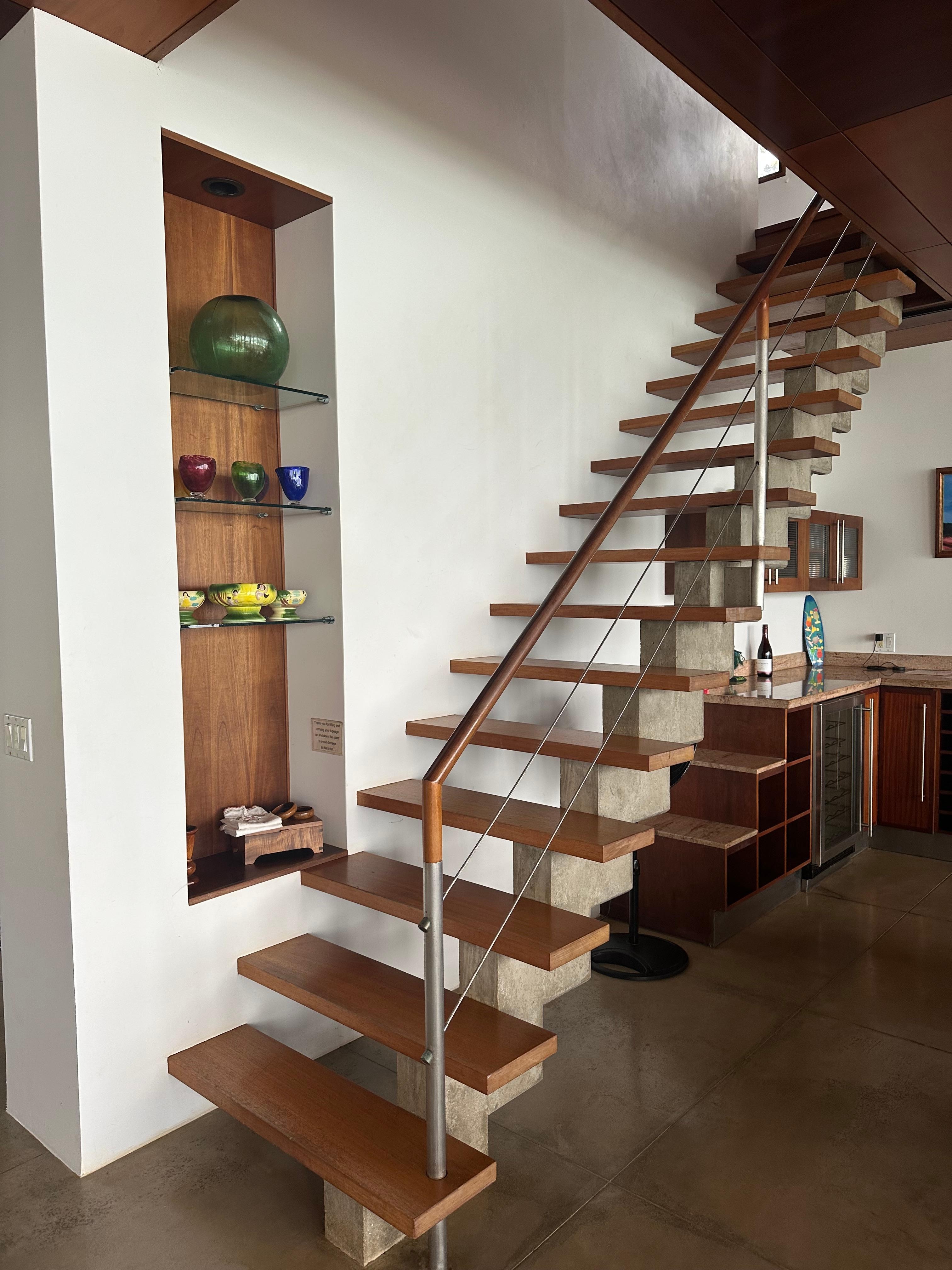 Solid construction stairs to upper bedroom and amazing view.