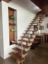 Solid construction stairs to upper bedroom and amazing view.