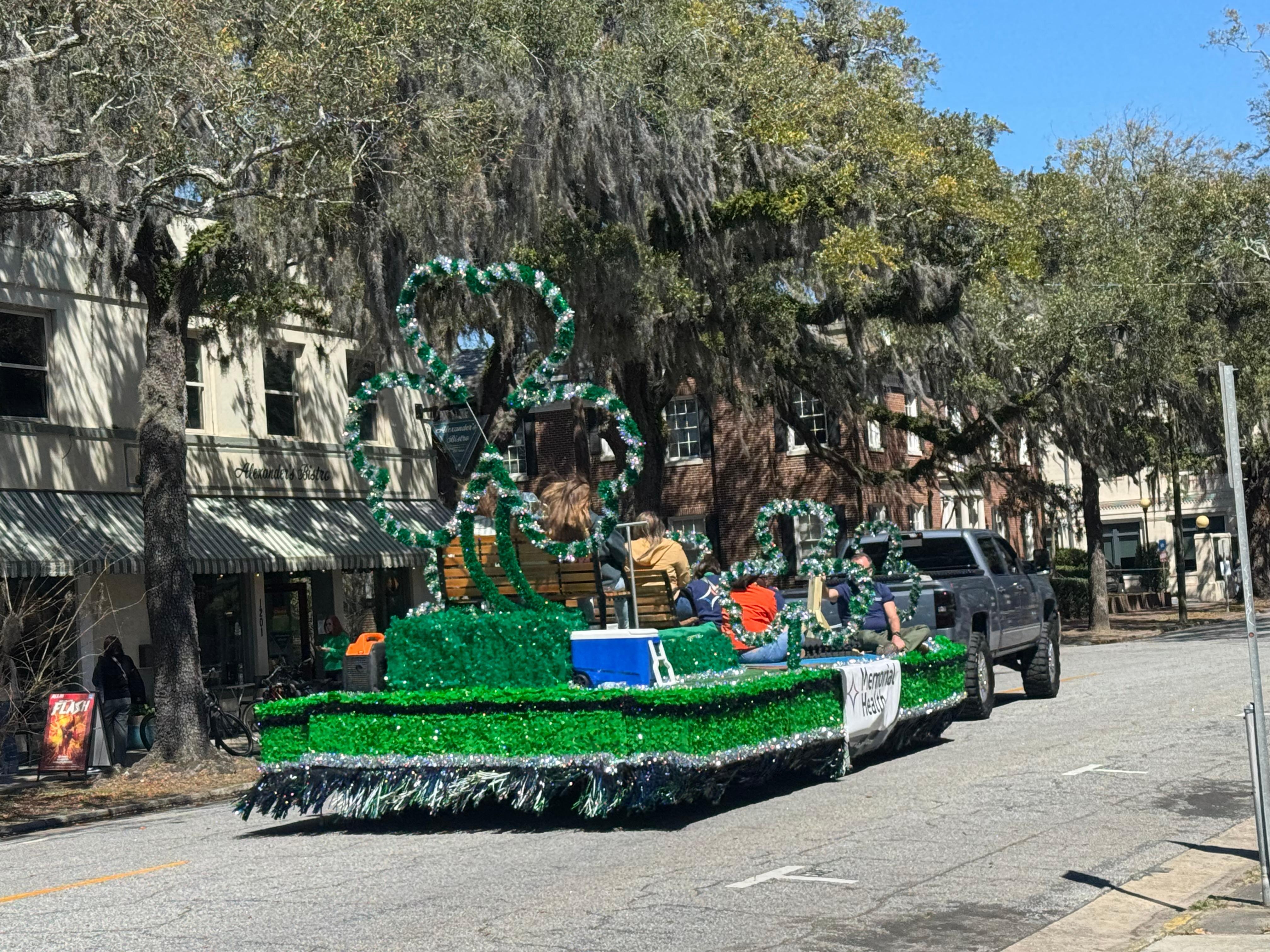 One of the floats in the St. Patrick’s Day parade in Savannah.