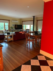 The extension at the back of the cottageâŠ. tv and dining room.. A big log fire for a cosy winter stay. ..