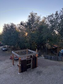 Front- fire pit. (We also LOVED the goats next door)