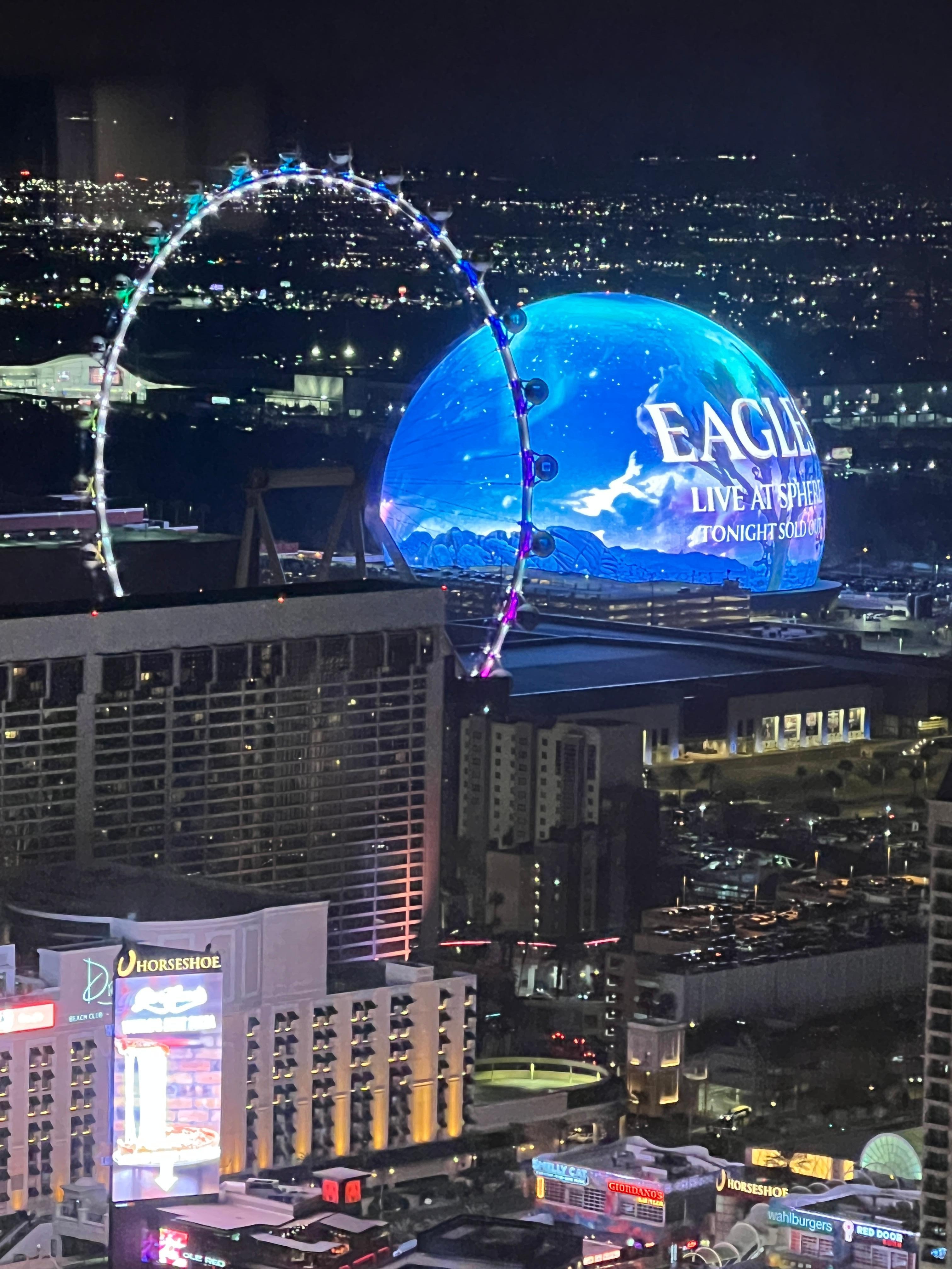 Historic Eagles at the Sphere residency.  To attend the show than grab POV's shots like this from the Condo living room are memories in the making 