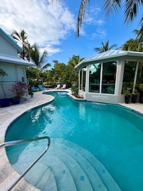 The pool! Goes from 4ft to 6ft deep. It is huge! Also has a waterfall feature