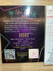 Flyer for the bar on the property