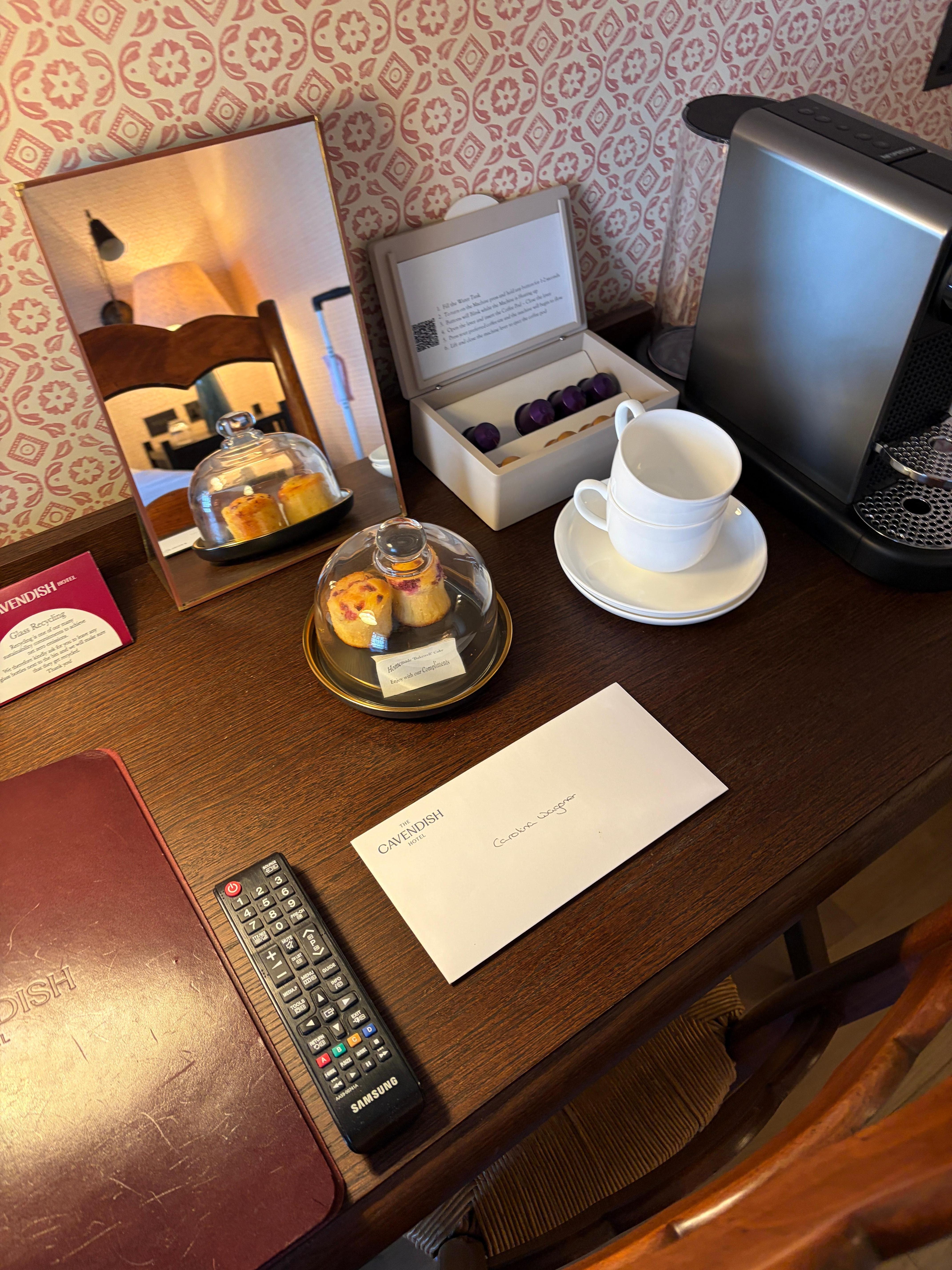We were received with a welcome letter from the hotel and some fresh cakes.