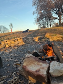 Relaxing by the fire pit .