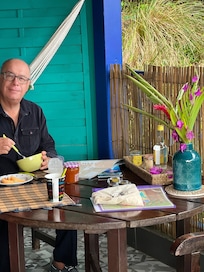 Very comfortable terrace, morning birds and evening cats…