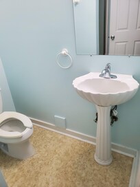 Bathroom doesn't have space for toiletries.