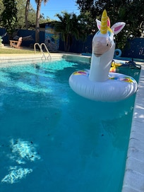 Super fun pool rafts all blown up and ready to play !