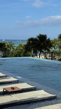 Infinity pool with ocean sunset views
