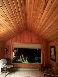 View out the living room. We saw a red fox with black tips!