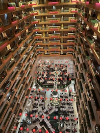 Looking down at the restaurant from the lifts