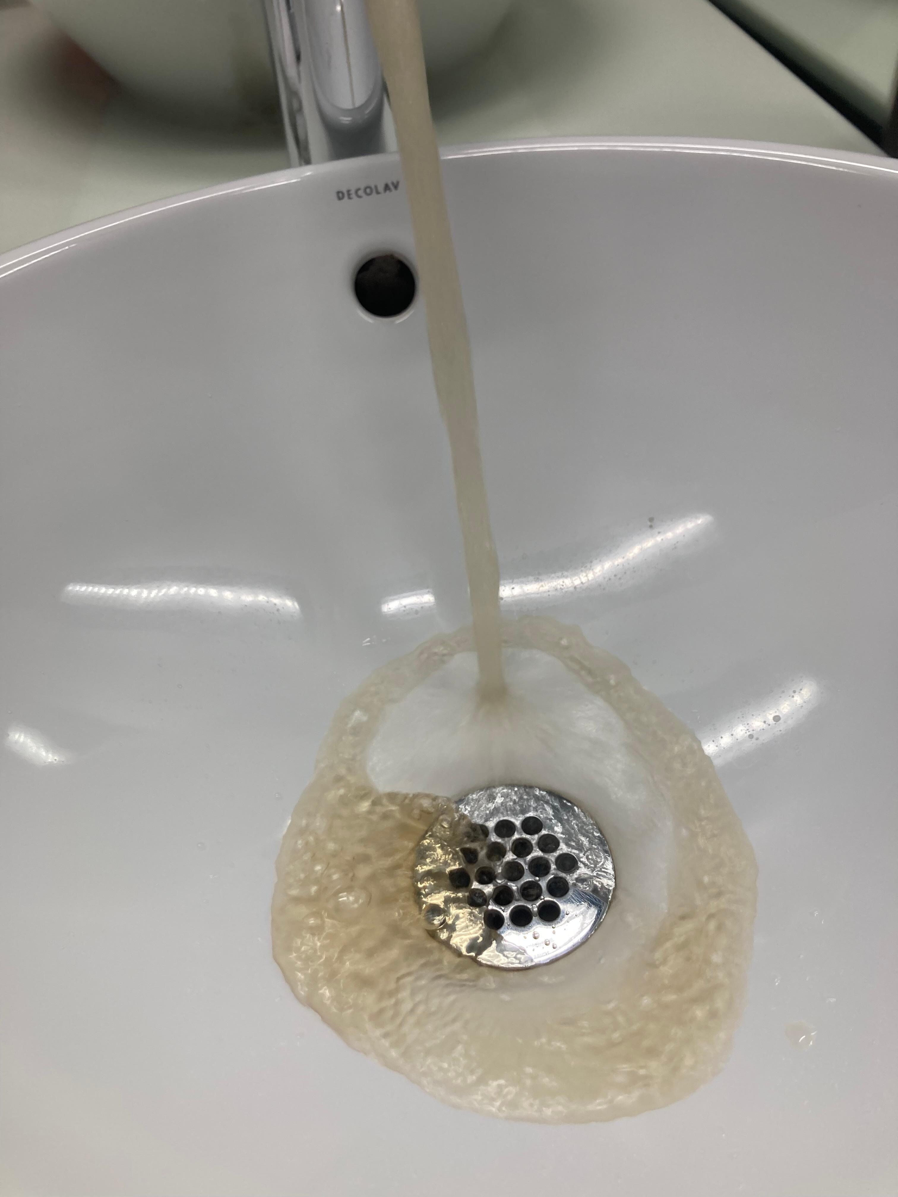 Brown water, due to the water being turned off.