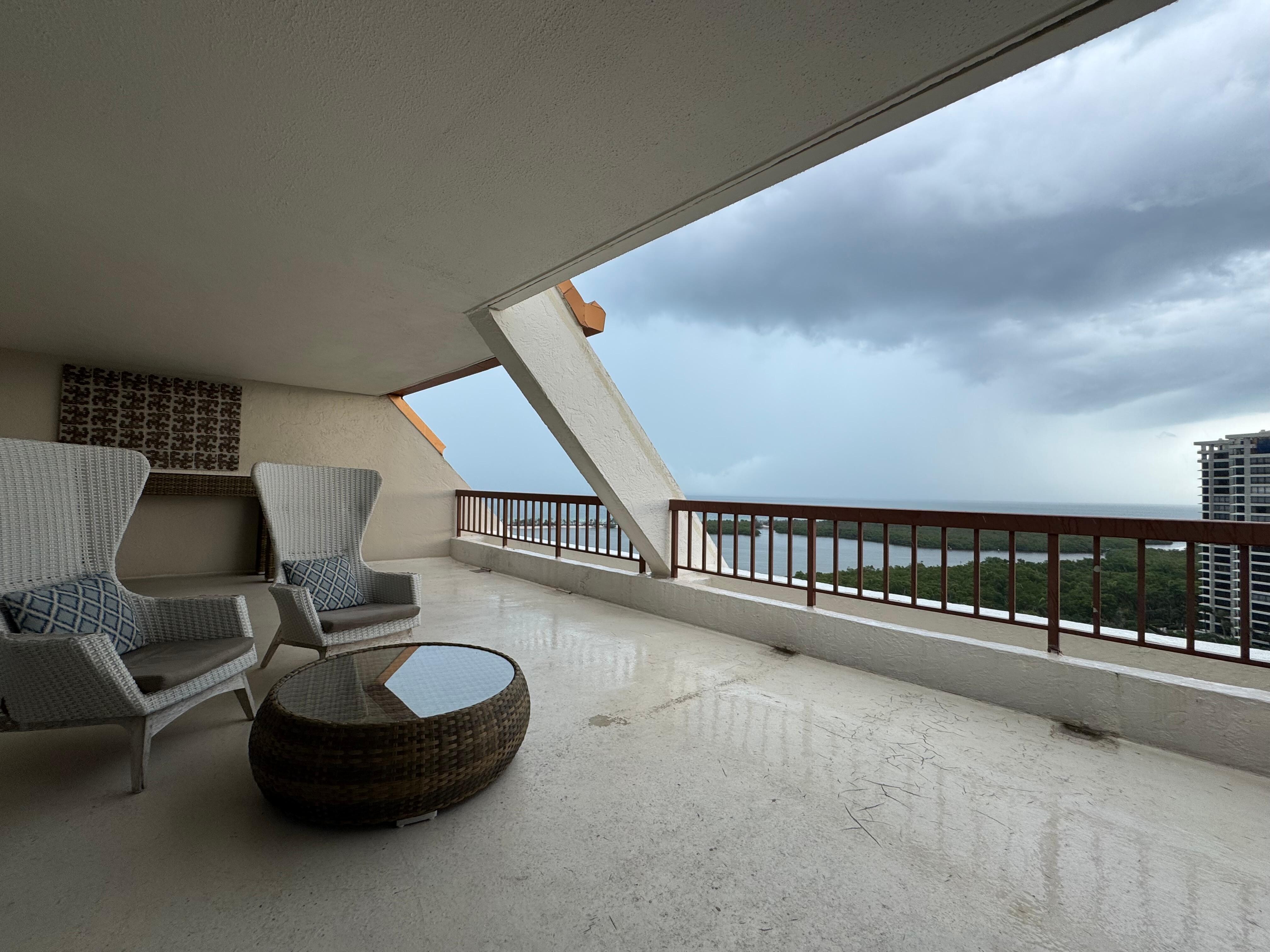 Actual balcony showing high back chairs 