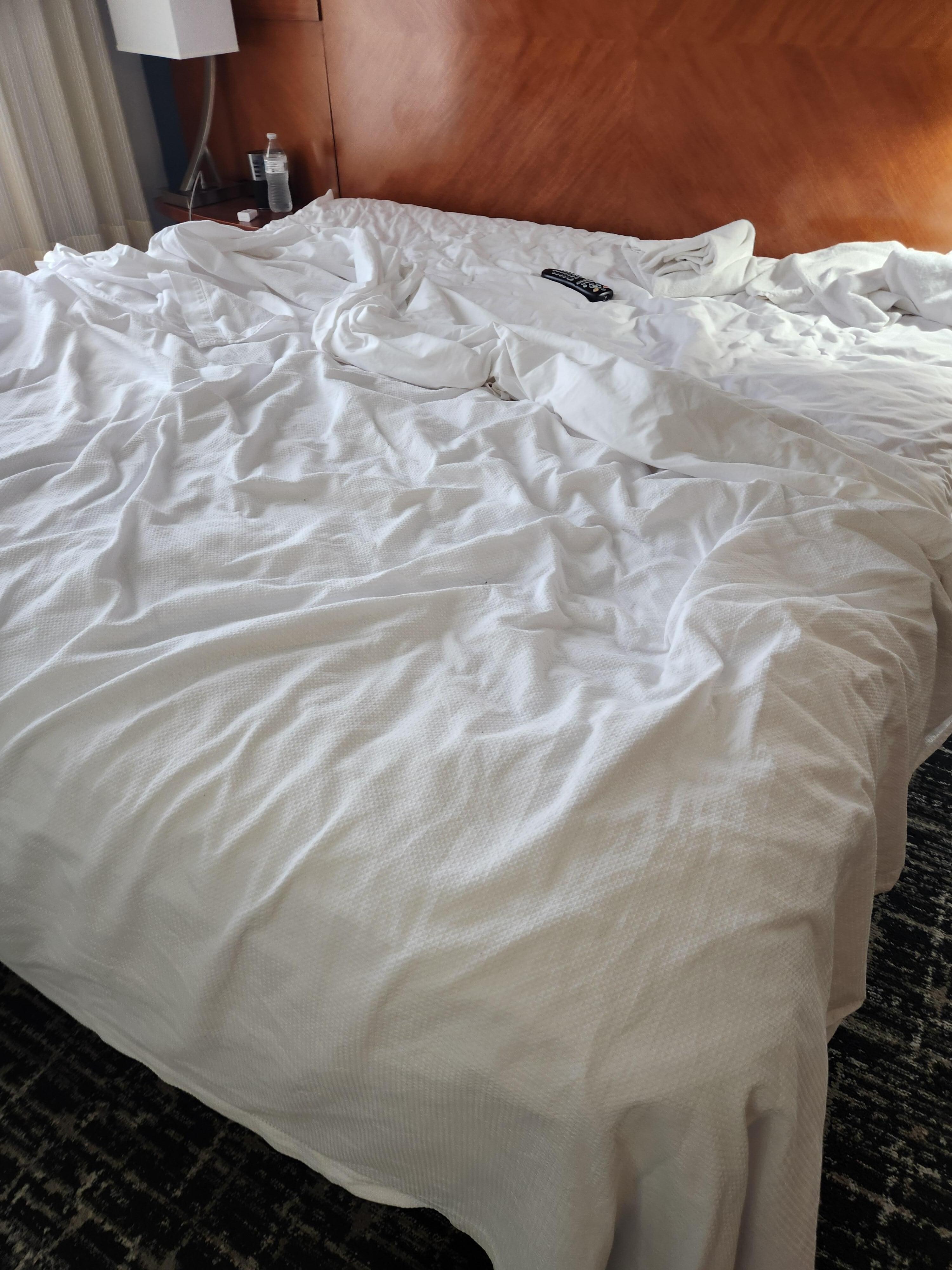 Blonde hair in the bed 