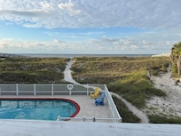 View from main floor porch. The walk up the dune is not easy when hauling stuff or for older visitors.