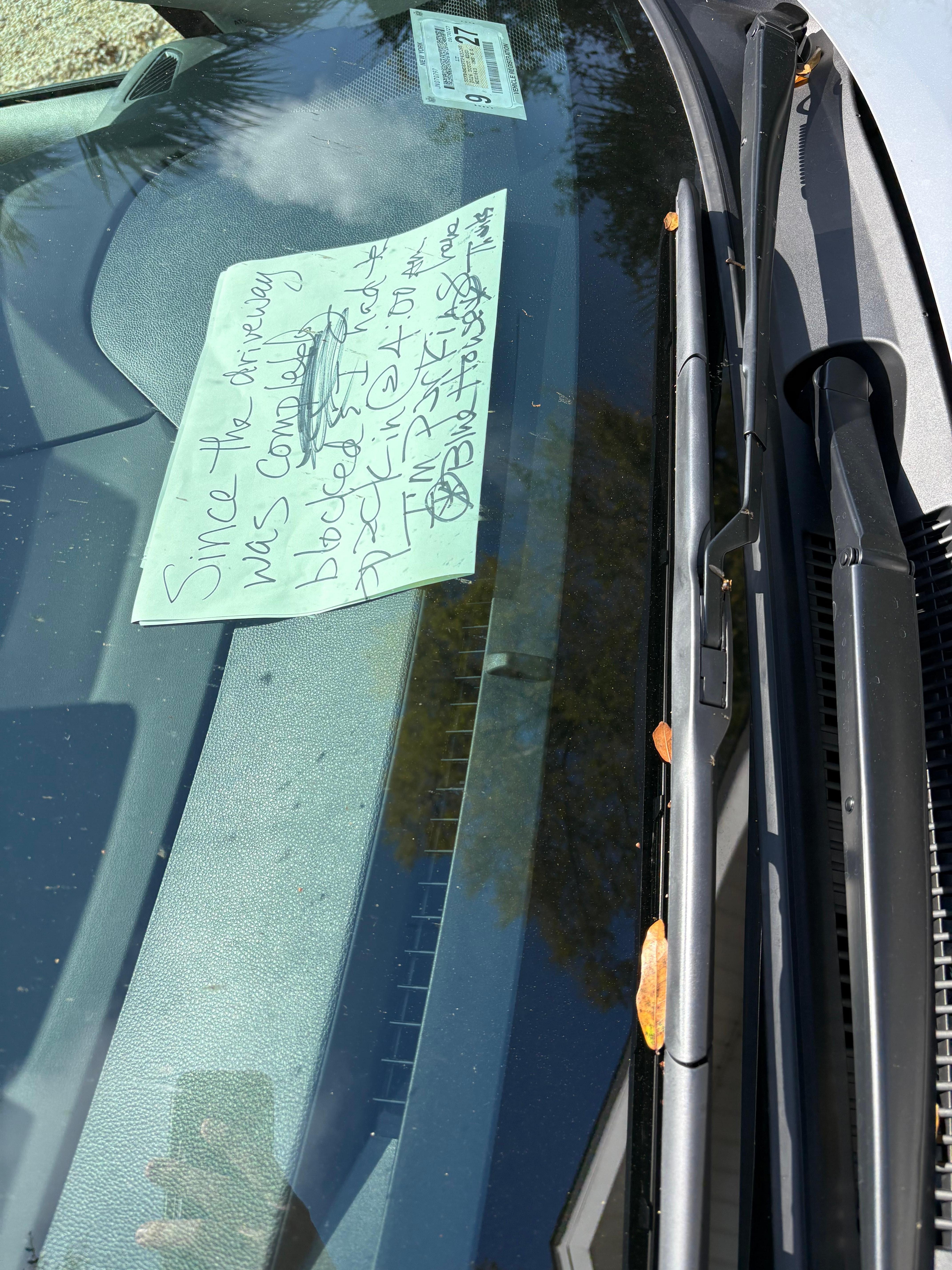 Note left by Tenat over parking dispute.