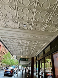 Outside the beautiful ornate ceiling