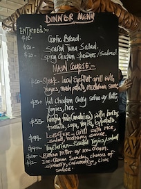 Dinner menu. Changes each night and freshly made food