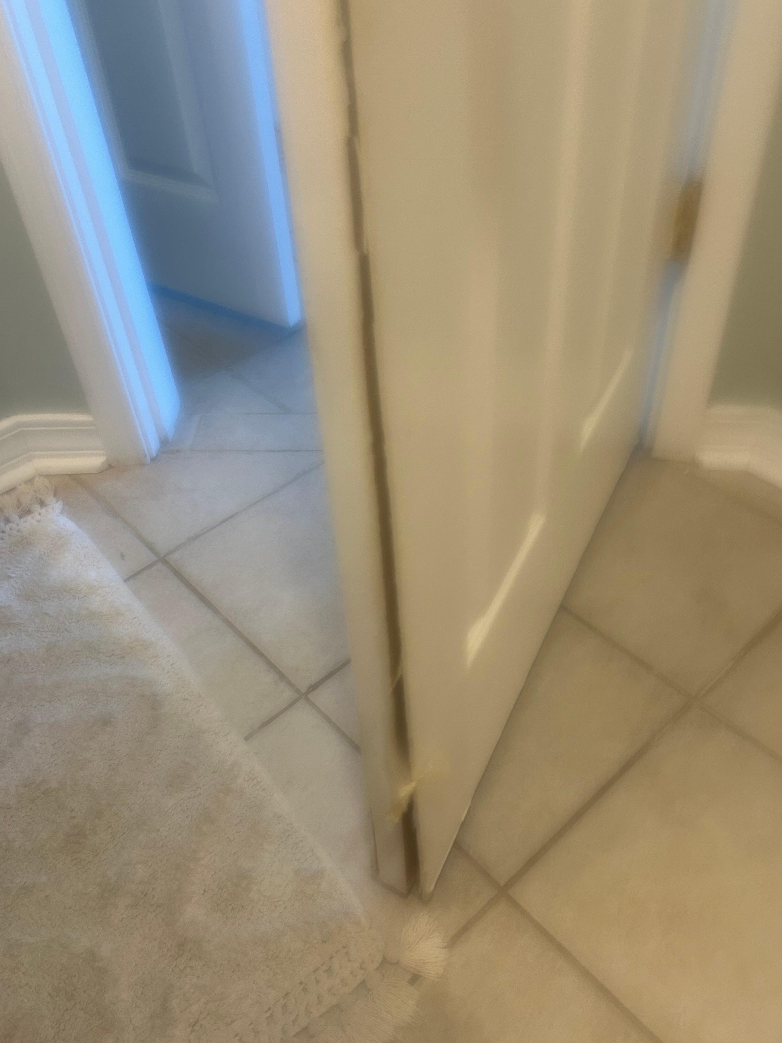 Bathroom door taped together 