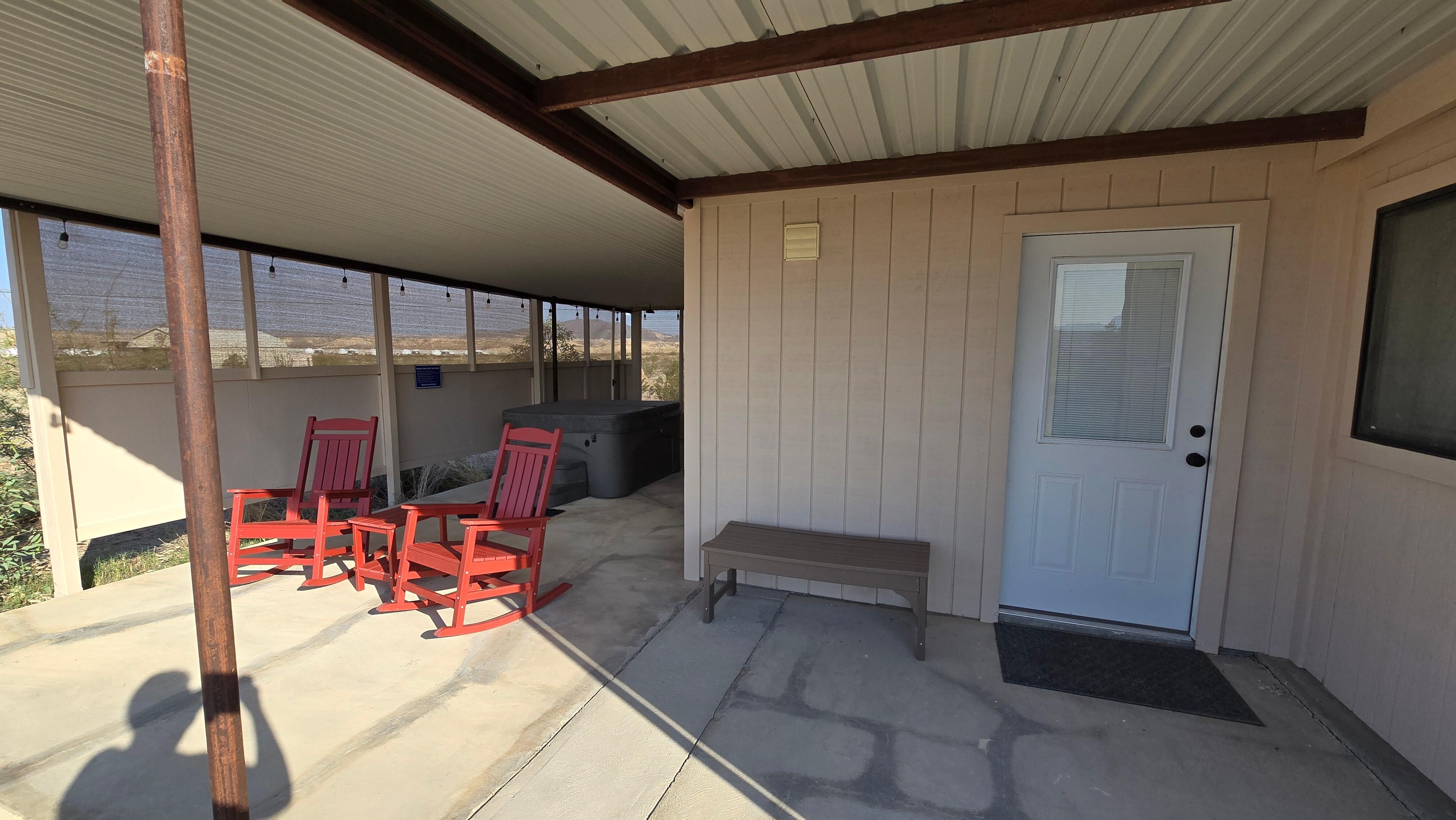 Hot tub and sitting area that we use for moon-gazing.