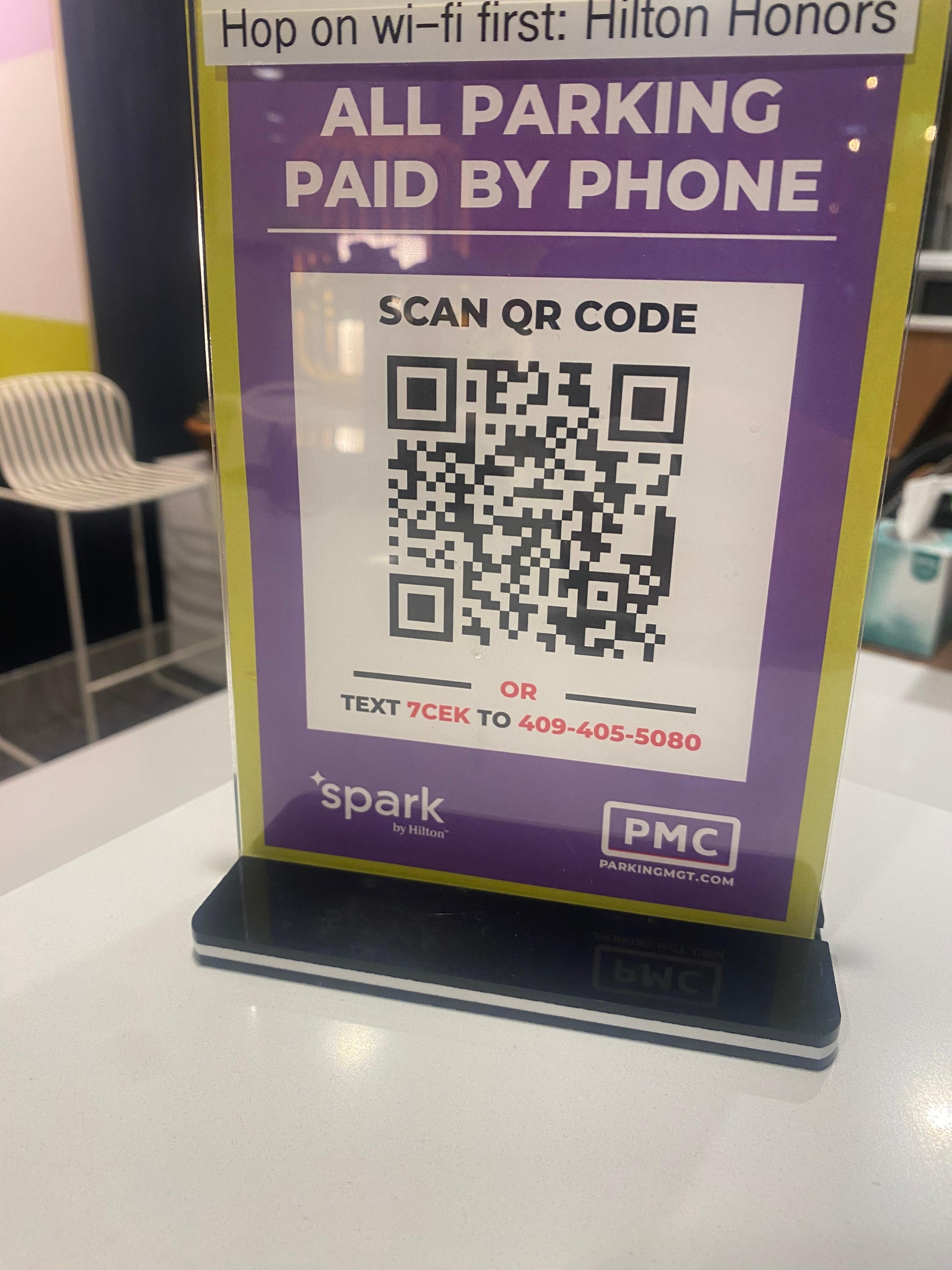 Had to download app to my phone to pay for parking in the hotel lot