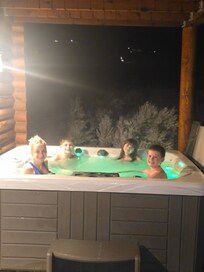 Hot tub with snowy background