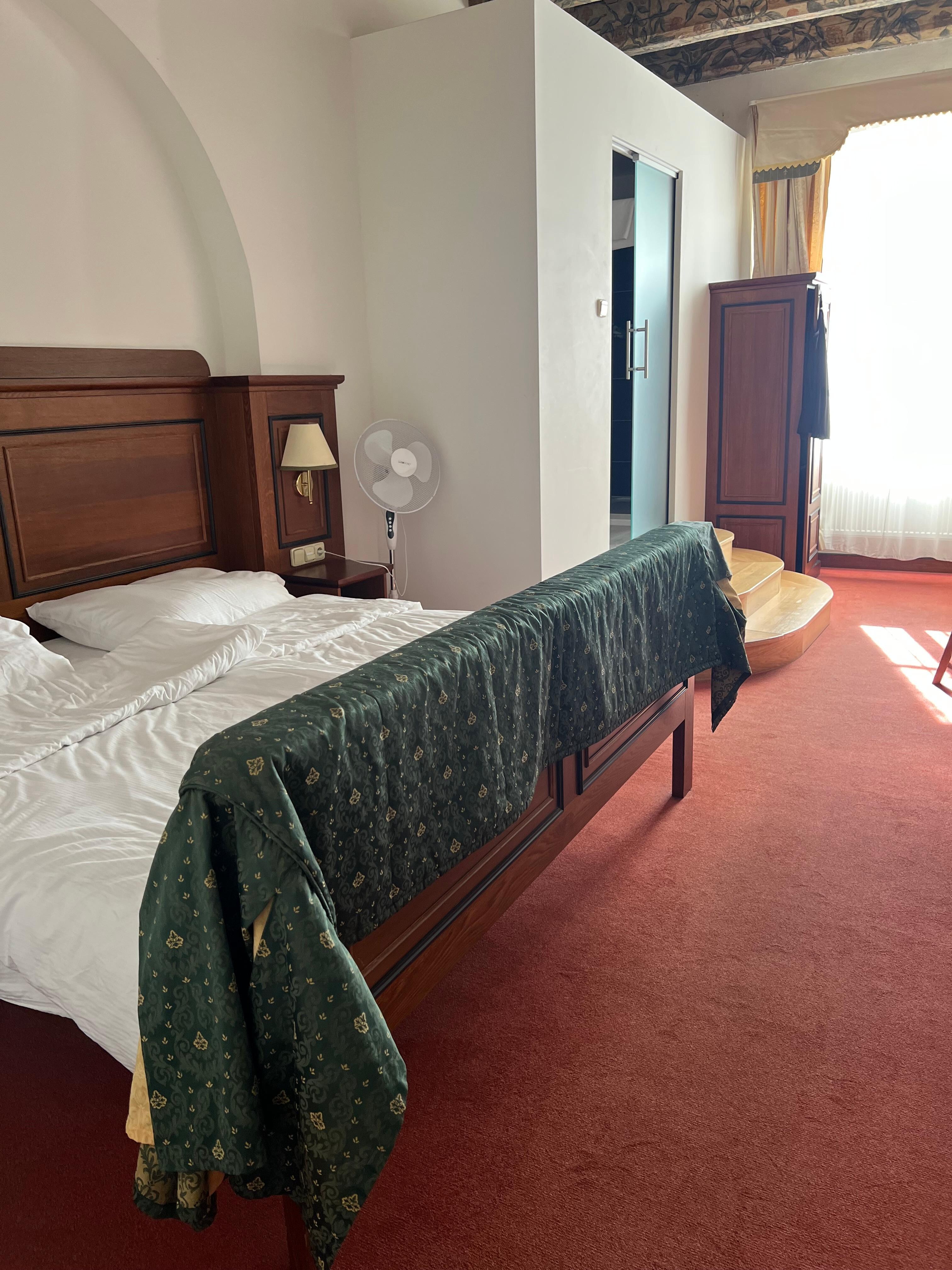 Steps up to bathroom.