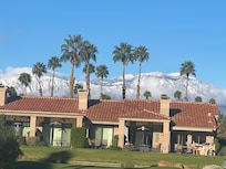 Snow capped mountains.