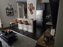 Kitchen and living room at night