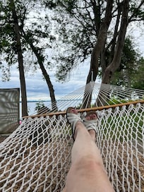 Relaxing on the hammock.