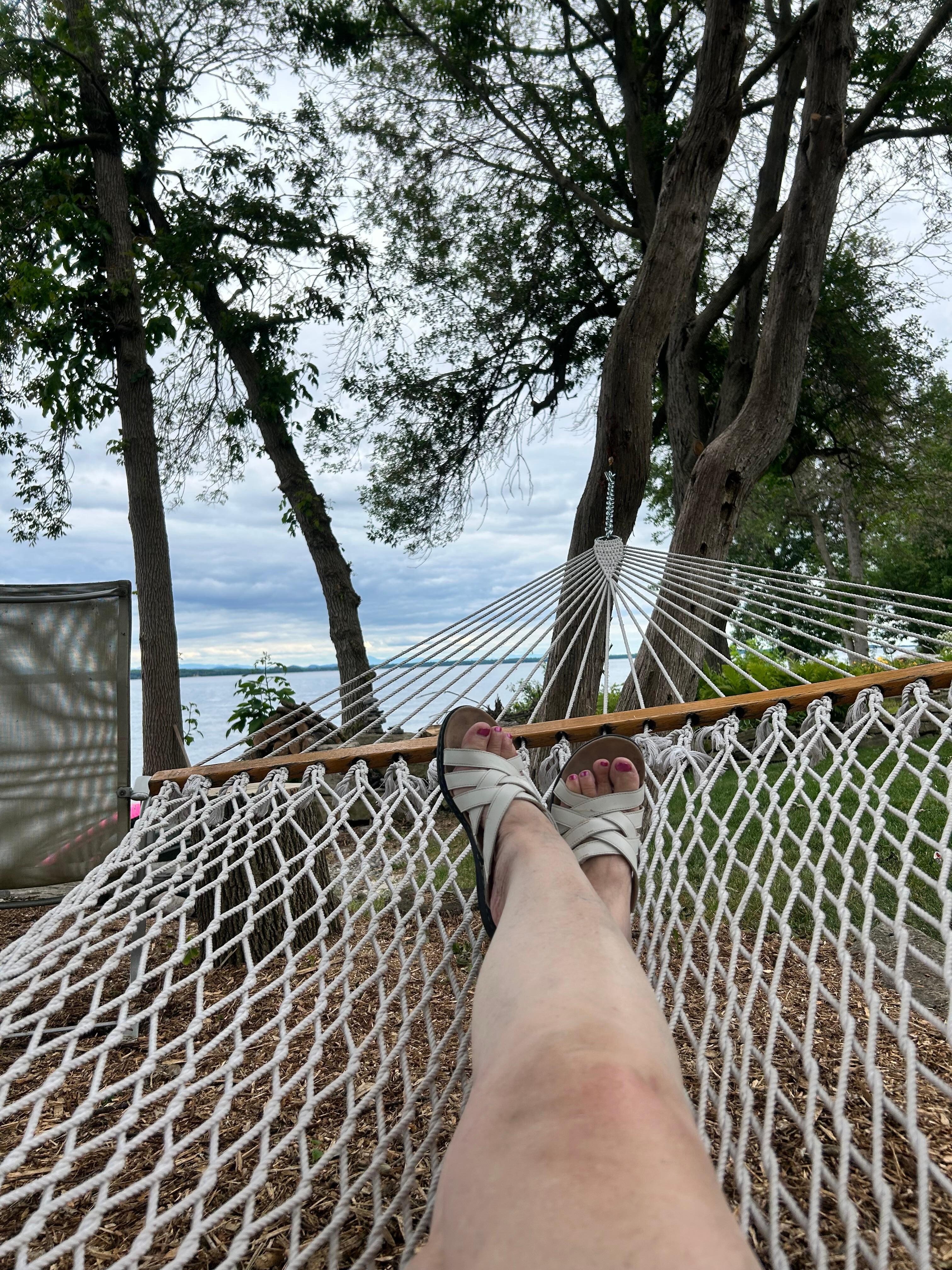Relaxing on the hammock.